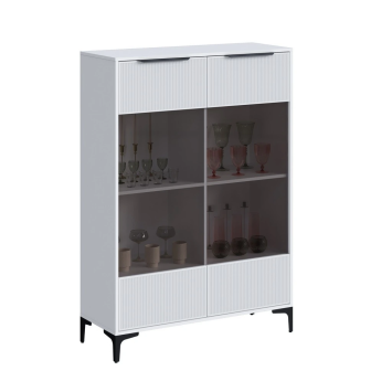 Шкаф со стеклом Кимберли, Белый/Белый глянец