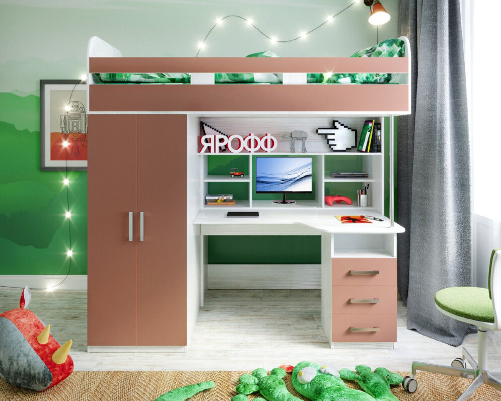 Кровать-чердак Аракс винтерберг-амарант 