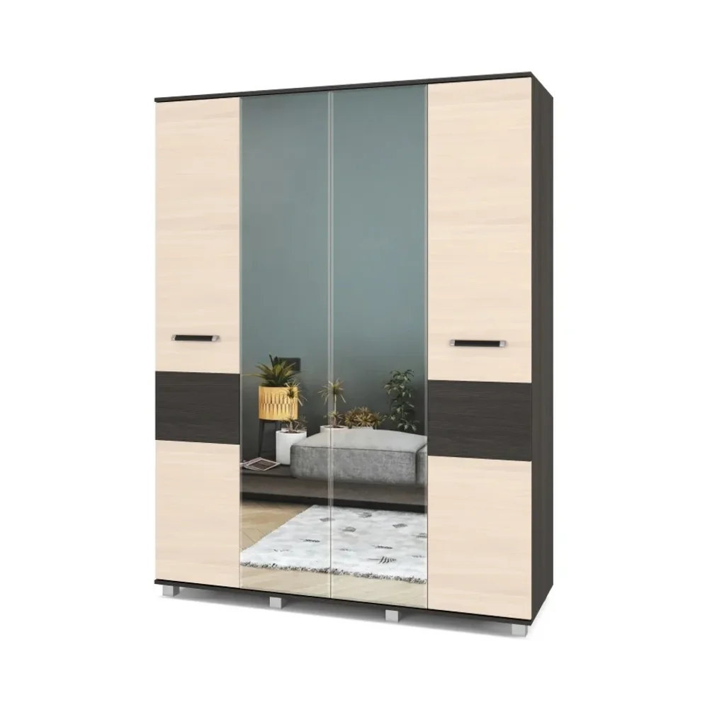  Шкаф четырехстворчатый с зеркалом В41 Виора, Венге/Млечный дуб 