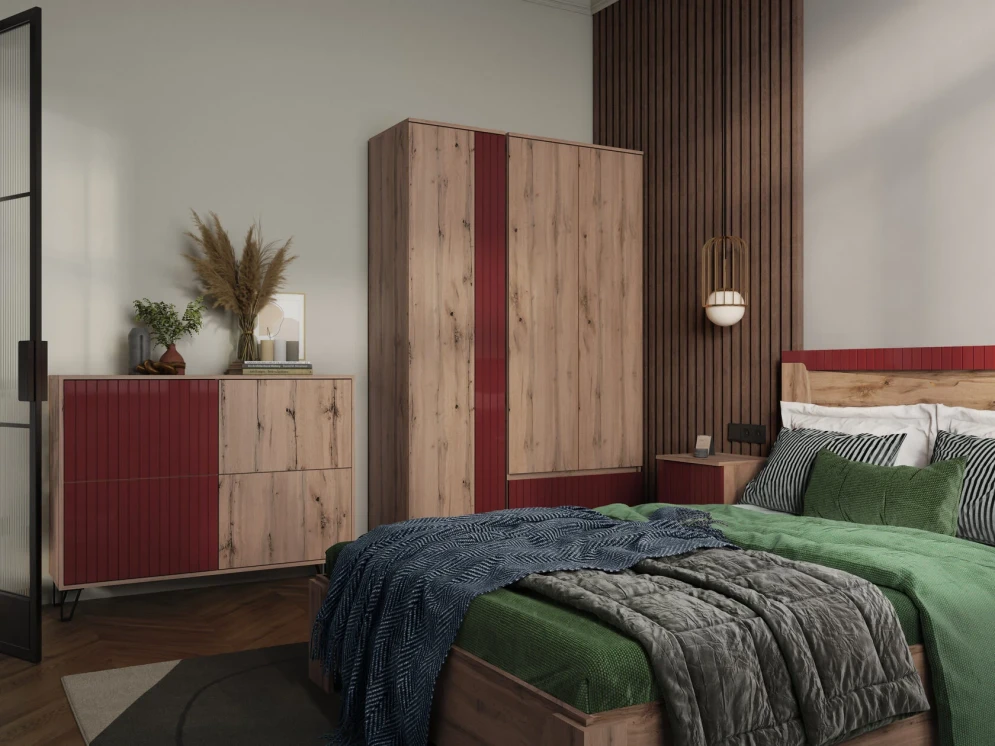 Комод Ливерпуль, вотан/бордо глянец 