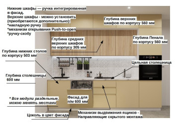 Кухонный гарнитур Лайн Стамбул/Дуб сонома, 3000 мм (арт. 54)