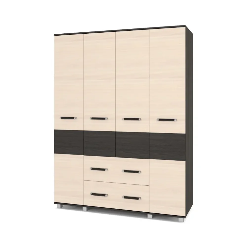 Шкаф четырехстворчатый с ящиками В42 Виора, Венге/Млечный дуб 