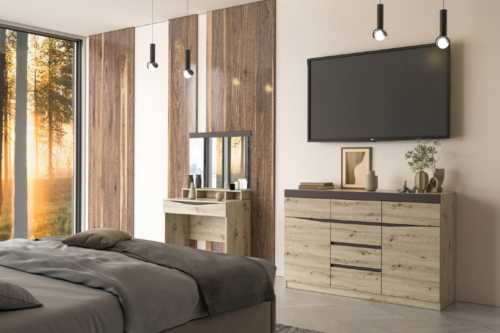 Комод 6 ящиков Тиана, Дуб Бонифаций/Вольфрам 