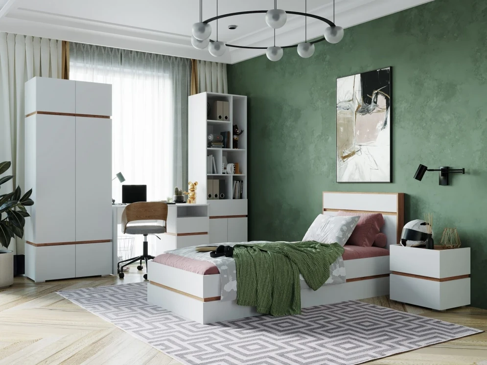 Кровать 900 Аркон, Белый / Дуб вотан 