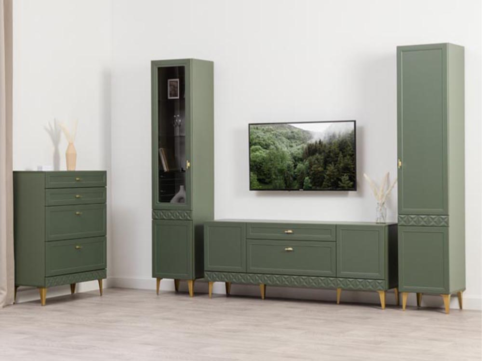 Тумба ТВ Марион Дымчатый зеленый / Олива шагрень 