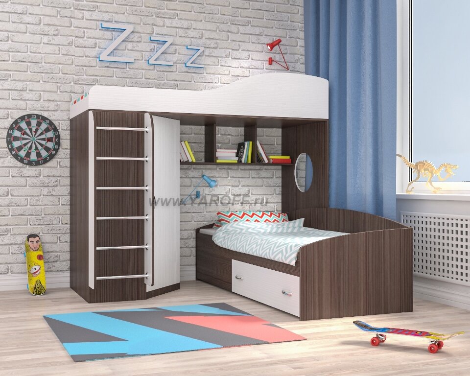 Уголок школьника Кадет-2 с металлической лестницей Бодего + белое дерево 