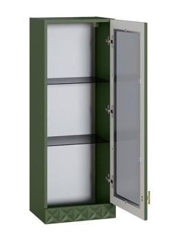 Шкаф-витрина навесной Марион Дымчатый зеленый / Олива шагрень