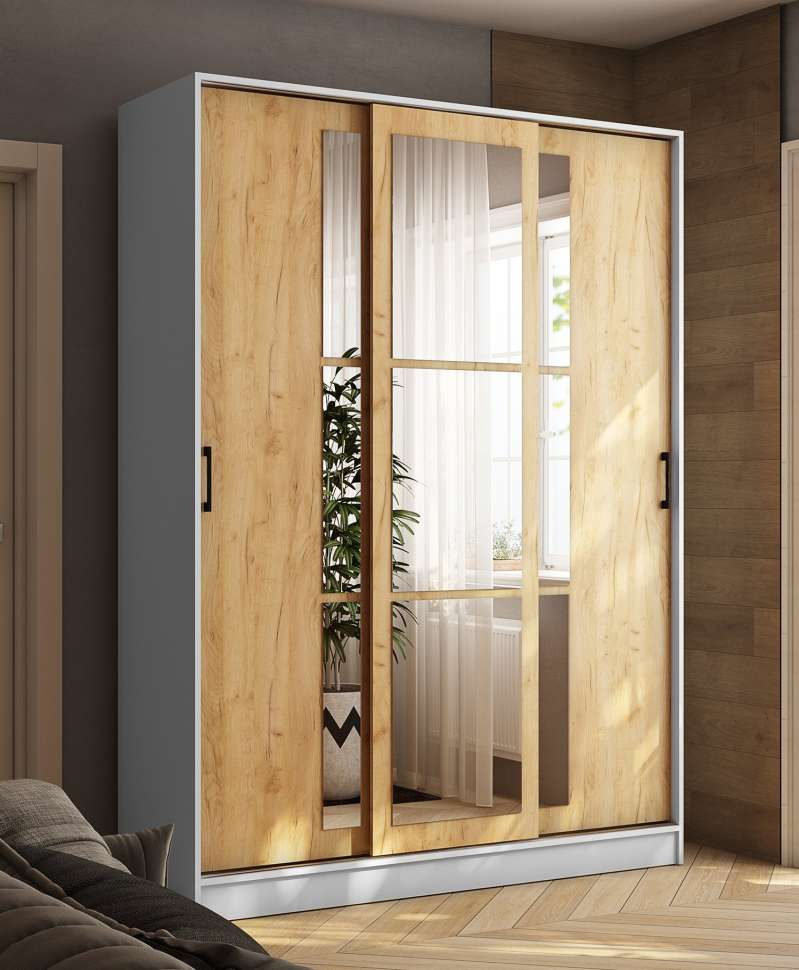 Шкаф-купе 1600 Стиль-2, Белый/Дуб крафт золотой 