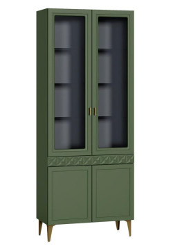Шкаф-витрина Марион Дымчатый зеленый / Олива шагрень