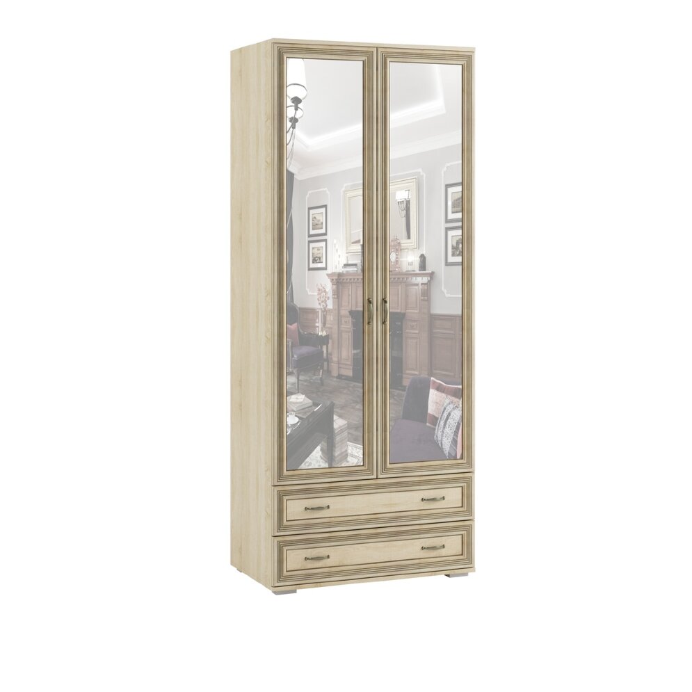 Шкаф 2-х створчатый с зеркалом Ливорно ЛШ-23, дуб сонома 