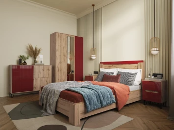 Шкаф трехстворчатый Ливерпуль, вотан/бордо глянец 