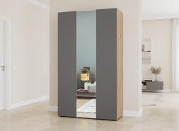 Шкаф 3-х дверный с зеркалом Челси, Дуб золотистый / Графит