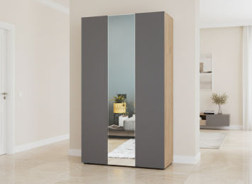 Шкаф 3-х дверный с зеркалом Челси, Дуб золотистый / Графит​