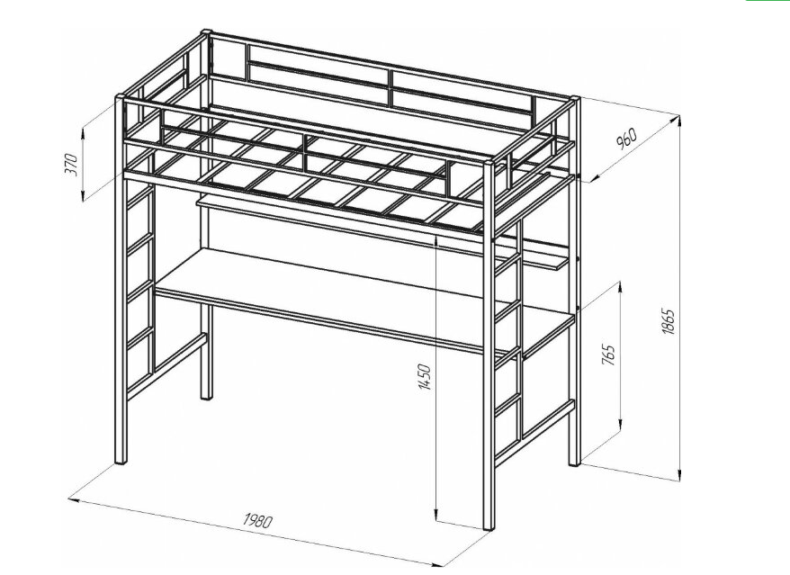 Кровать-чердак Севилья 1.2 с полкой 