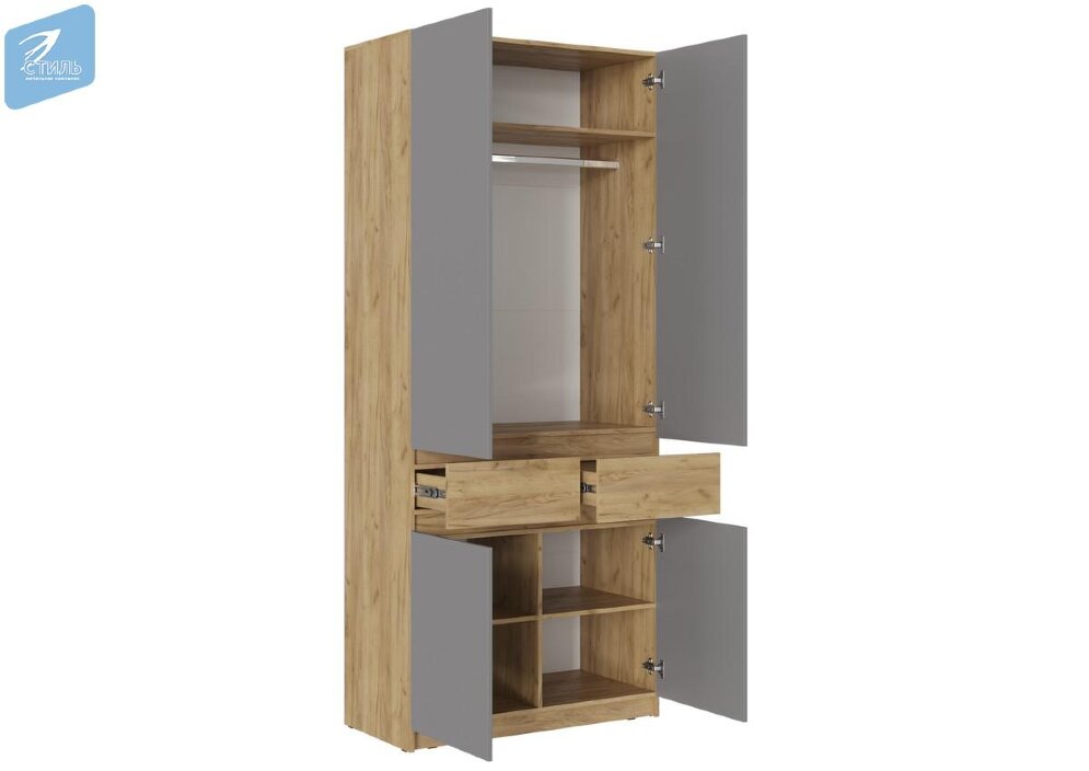 Шкаф двухстворчатый ШК-001 Бостон ЛДСП, дуб крафт/серый шифер 