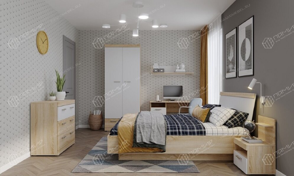 Кровать Соната, Сонома/Белый глянец  