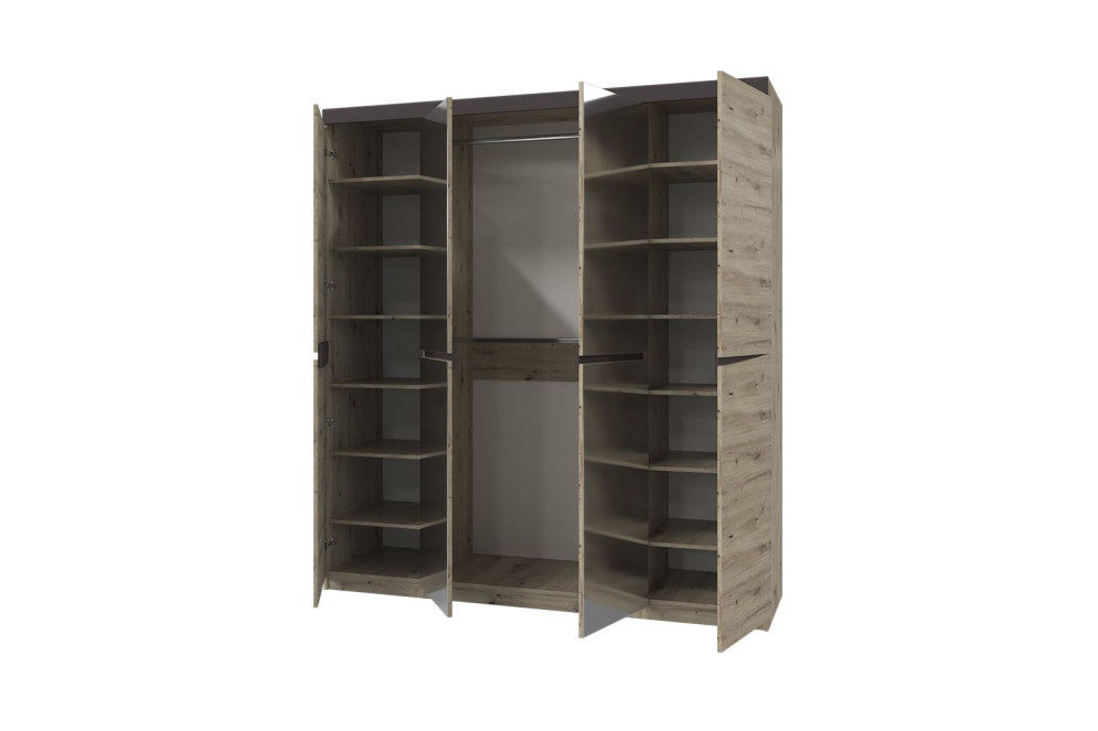 Шкаф 4-х дверный ШР-4 (с 2 зеркалами) Тиана, Дуб Бонифаций/Вольфрам 