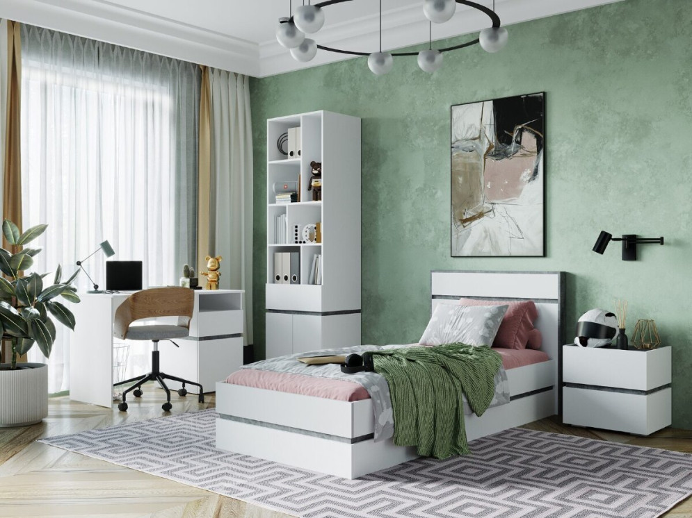 Кровать 0,9 м Аркон, Белый / Бетон темный 