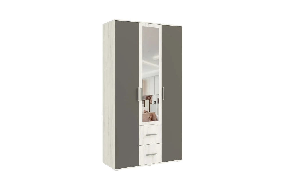 Шкаф 3-х створчатый с зеркалом Фиеста New, Дуб крафт белый / Графит 