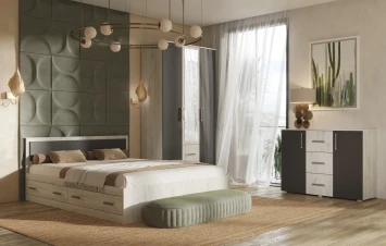 Шкаф 3-х створчатый с зеркалом Фиеста New, Дуб крафт белый / Графит