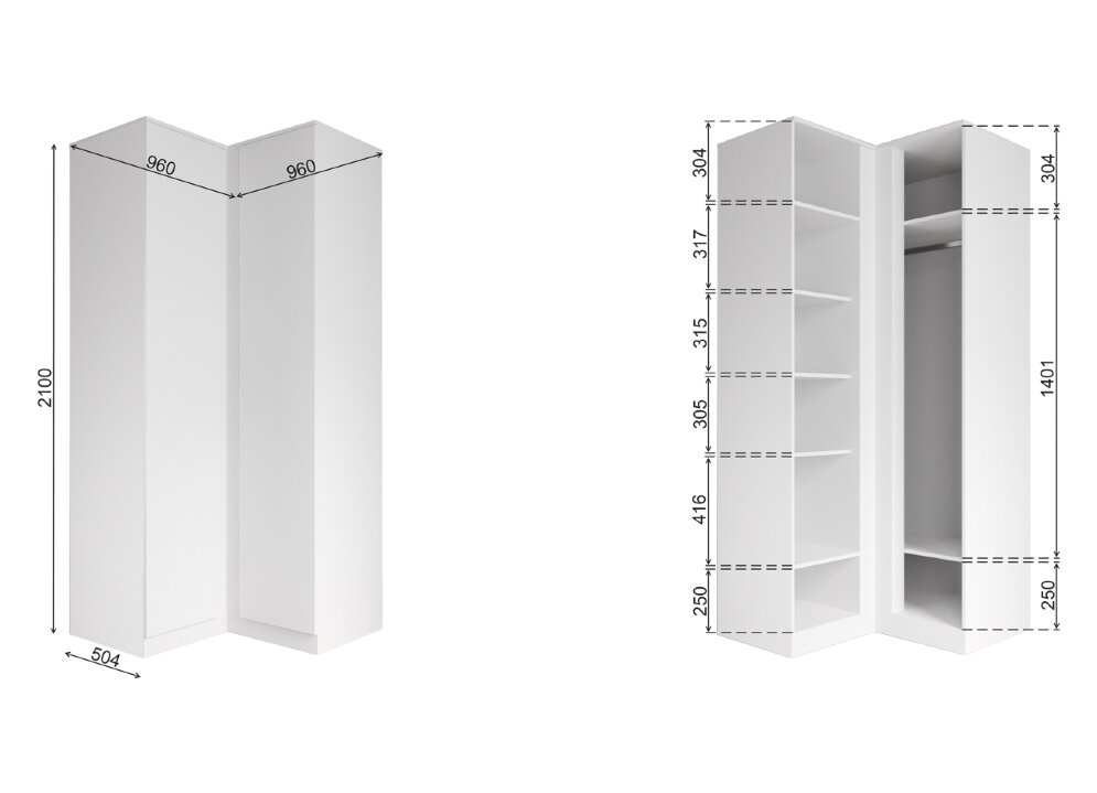 Шкаф угловой Мори МШУ 960.1 графит 