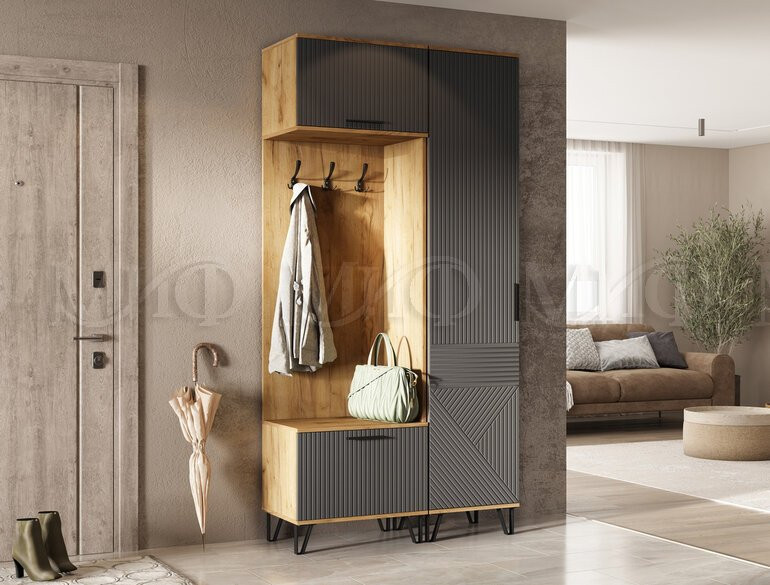 Модульная прихожая Флэш, Графит/Дуб Крафт 