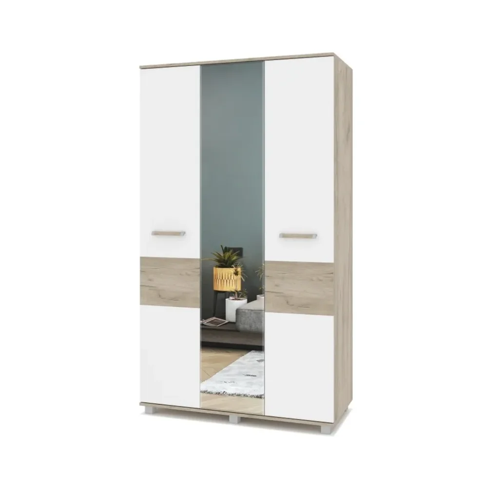 Шкаф трехстворчатый с зеркалом В31 Виора, Серый дуб/Белый 