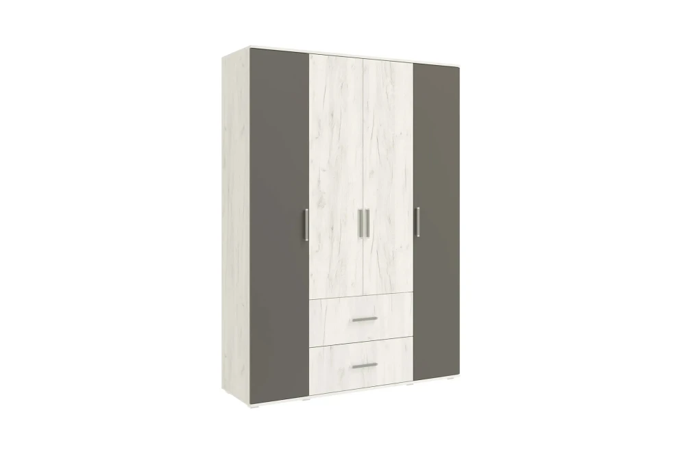 Шкаф 4-х створчатый Фиеста New, Дуб крафт белый / Графит 