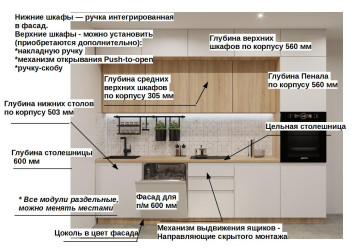 Кухонный гарнитур лайн Тальк/Дуб сонома, 3000 мм (арт. 49)