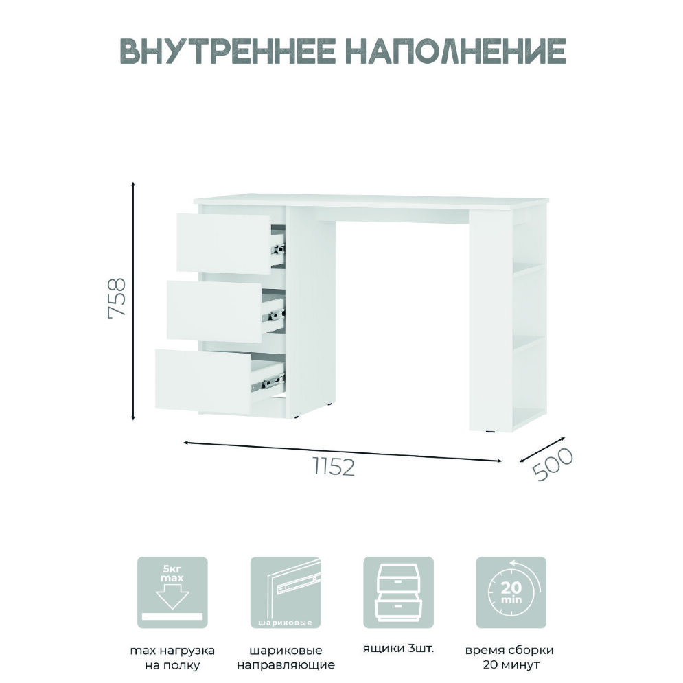 Стол письменный Симпл, Белый  
