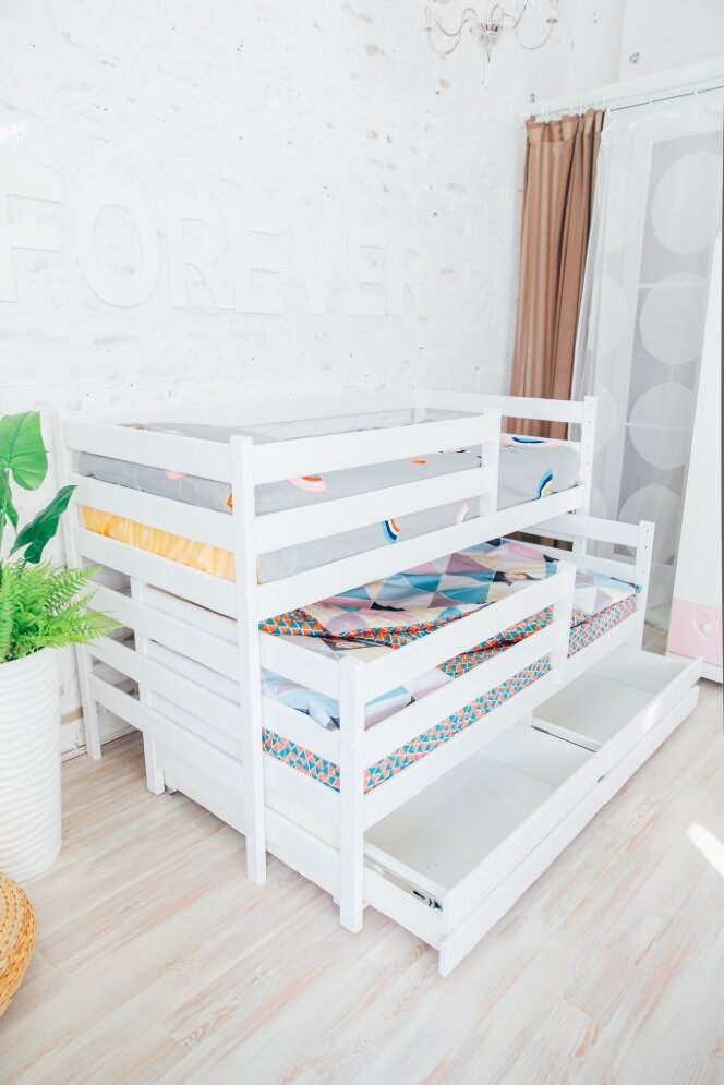 Кровать двухъярусная выкатная Матрешка Эко, белая 