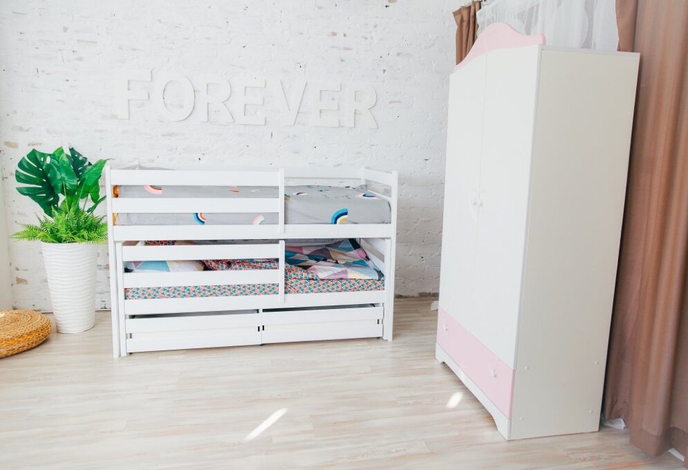 Кровать двухъярусная выкатная Матрешка Эко, белая 