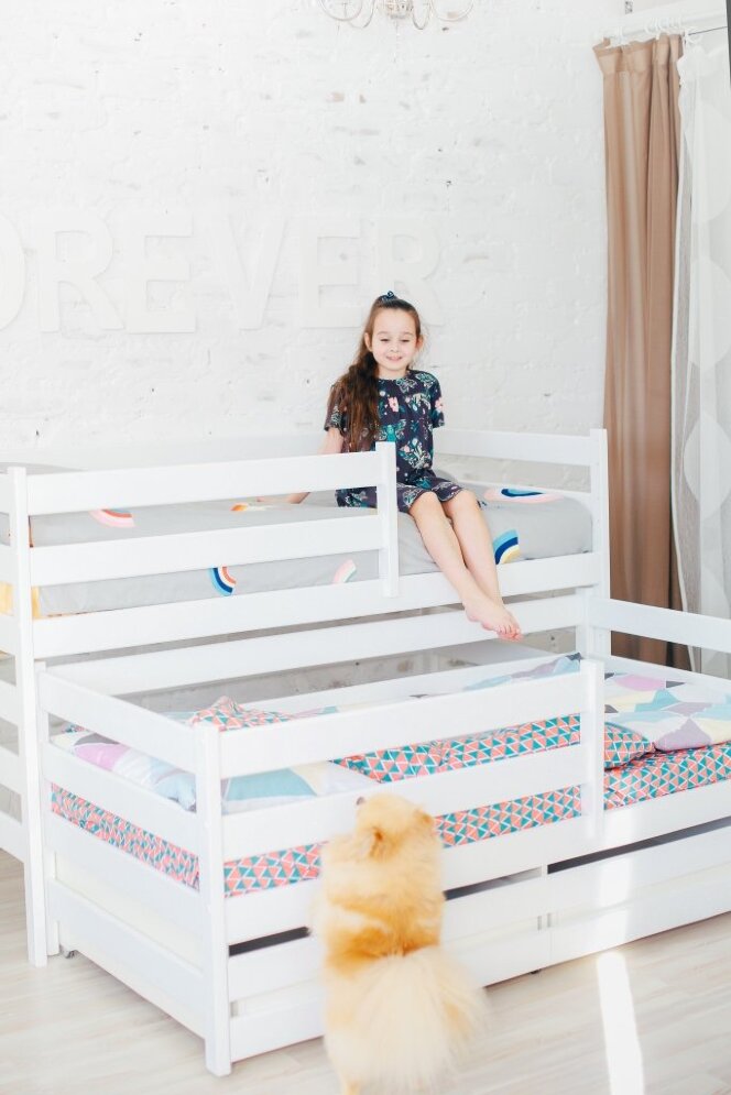 Кровать двухъярусная выкатная Матрешка Эко, белая 