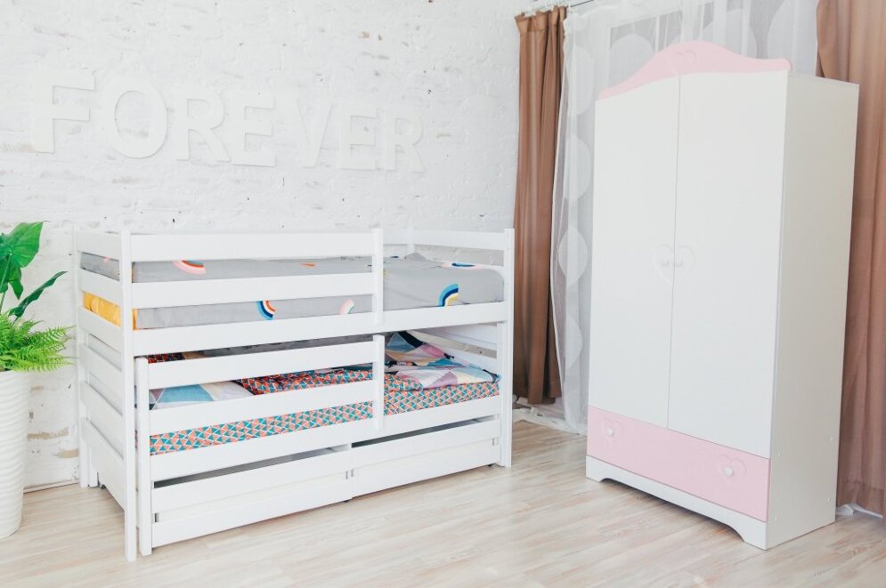 Кровать двухъярусная выкатная Матрешка Эко, белая 