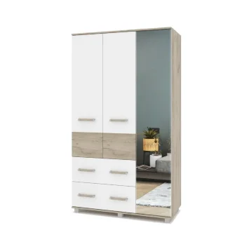 Шкаф трехстворчатый с зеркалом и ящиками В33 Виора, Серый дуб/Белый