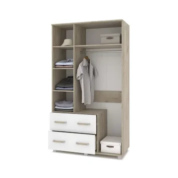 Шкаф трехстворчатый с зеркалом и ящиками В33 Виора, Серый дуб/Белый