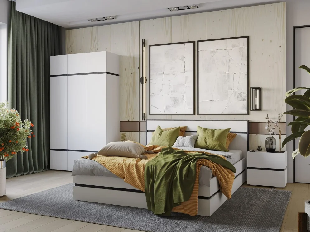 Шкаф двустворчатый Аркон, Белый / Бетон темный 