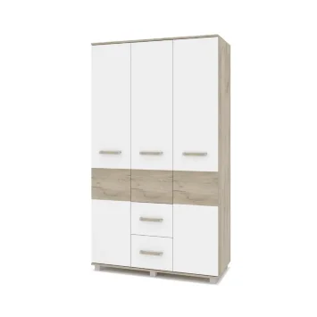 Шкаф трехстворчатый с ящиками В34 Виора, Серый дуб/Белый