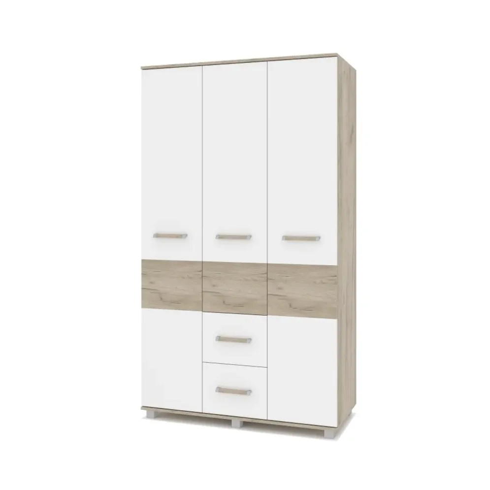 Шкаф трехстворчатый с ящиками В34 Виора, Серый дуб/Белый 