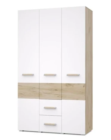 Шкаф трехстворчатый с ящиками В34 Виора, Серый дуб/Белый 