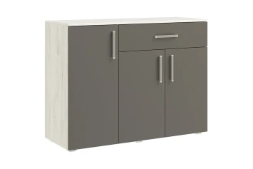 Комод (1 ящик, 3 двери) Фиеста New, Дуб крафт белый / Графит