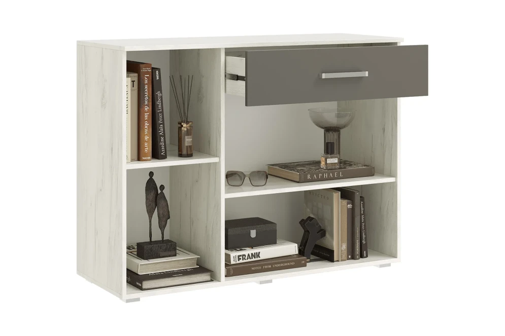 Комод (1 ящик, 3 двери) Фиеста New, Дуб крафт белый / Графит 