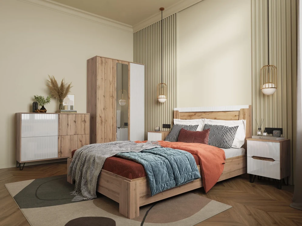 Кровать Ливерпуль, вотан/белый глянец  