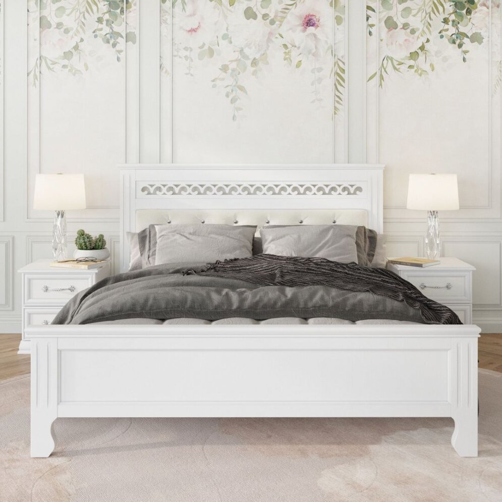 Кровать из массива Грация, белый античный 