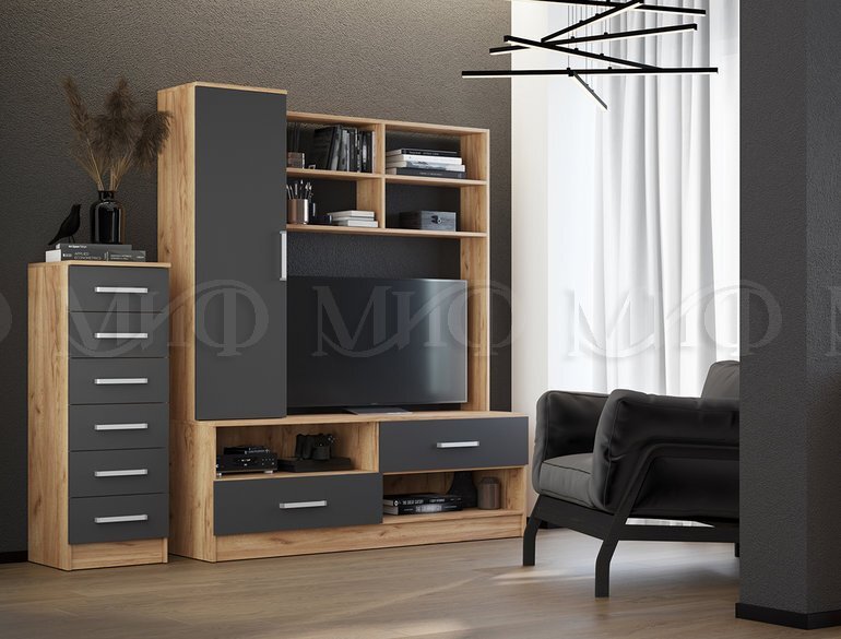 Комод 400 Мартина, графит/дуб крафт 