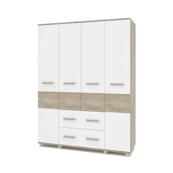 Шкаф четырехстворчатый с ящиками В42 Виора, Серый дуб/Белый 