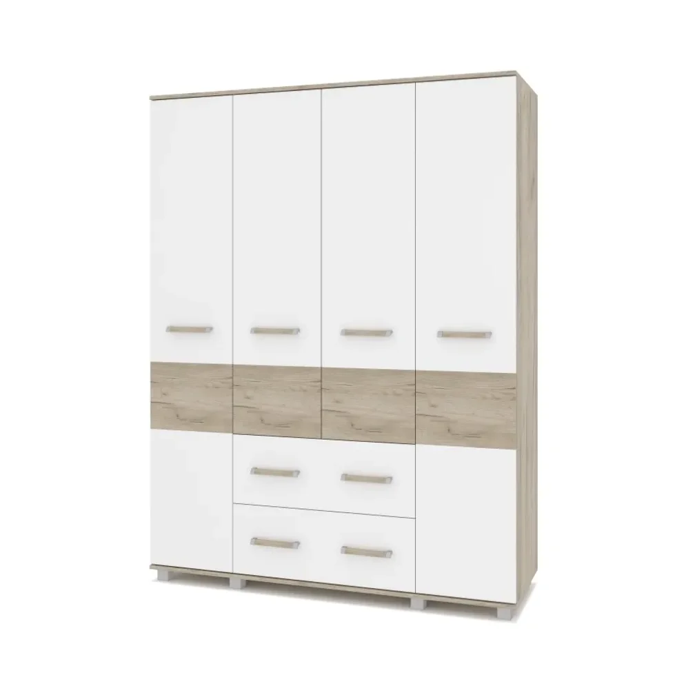 Шкаф четырехстворчатый с ящиками В42 Виора, Серый дуб/Белый  