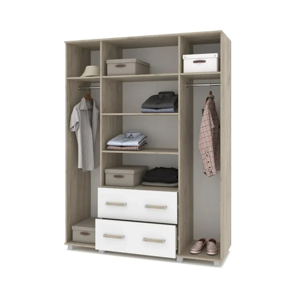 Шкаф четырехстворчатый с ящиками В42 Виора, Серый дуб/Белый  