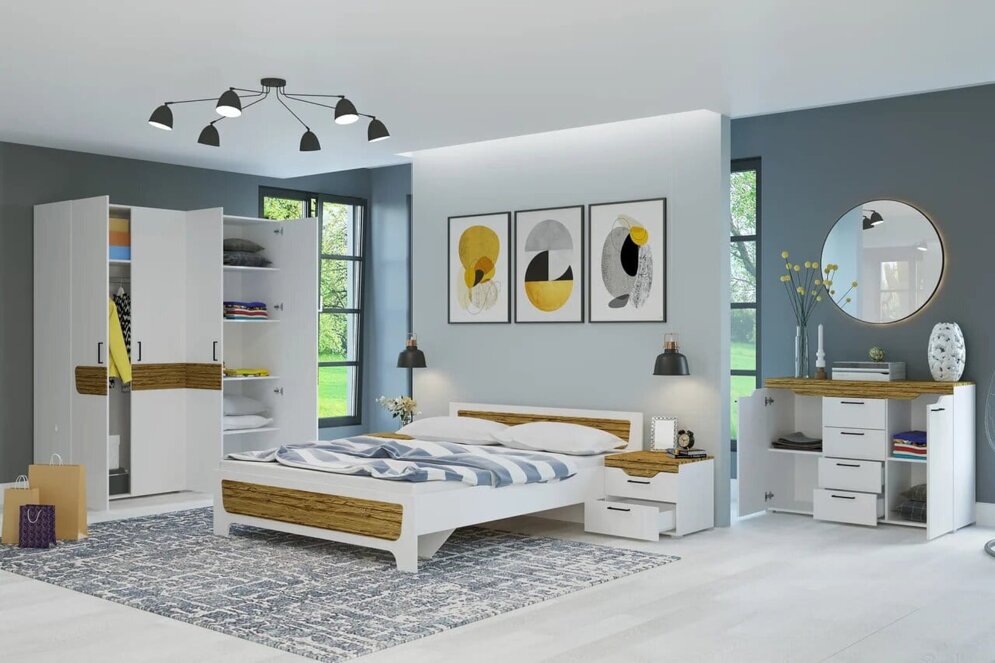 Шкаф 4х дверный Милана, Белый/Сосна Гранд 