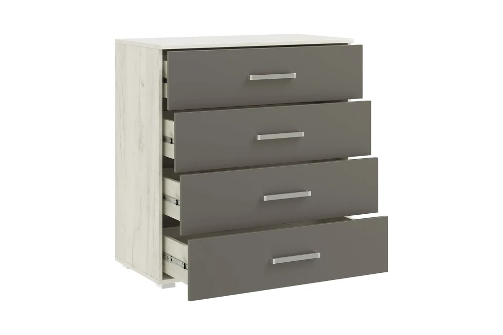 Комод с 4 ящик Фиеста New, Дуб крафт белый / Графит 